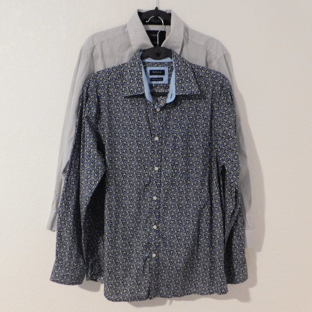 Lot of 2 Sedyrak Dress Shirt Regular Fit Long Sleeve Button Down Business Casual